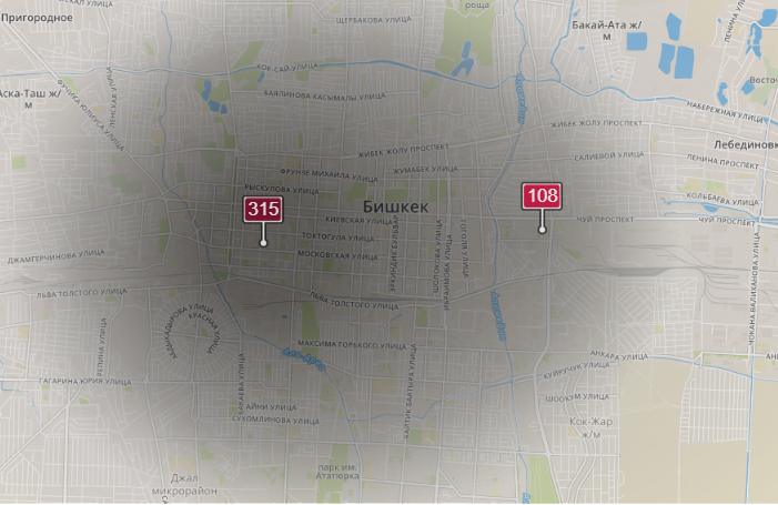 Карта бишкека с улицами и номерами. Карта загрязненности воздуха в Бишкеке. Карта загрязнения воздуха Бишкек. Загрязненность карта Бишкек. Районы загрязнения Бишкек.